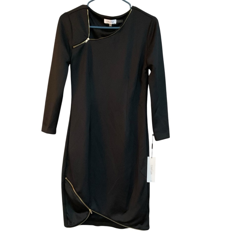 Calvin Klein Women's Black Knee Length Dress Size 6 Long Sleeve Casual NWT!! - Picture 2 of 9